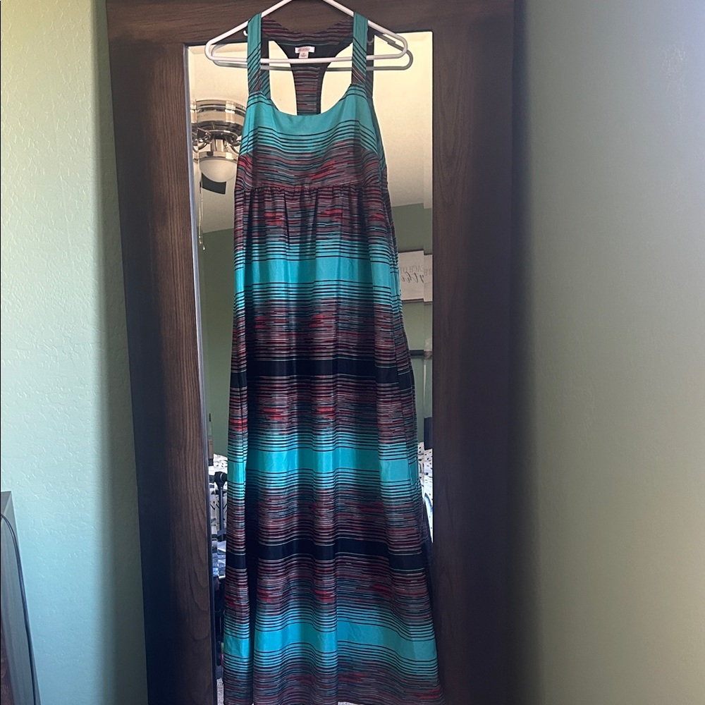 Striped Maxi Dress - Turquoise and Black size M